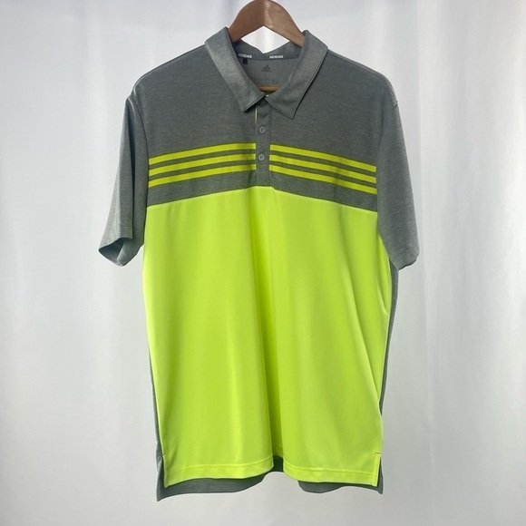 Adidas Short Sleeve Polo‎ Shirt in Neon Green Grey Size Large - Picture 1 of 4